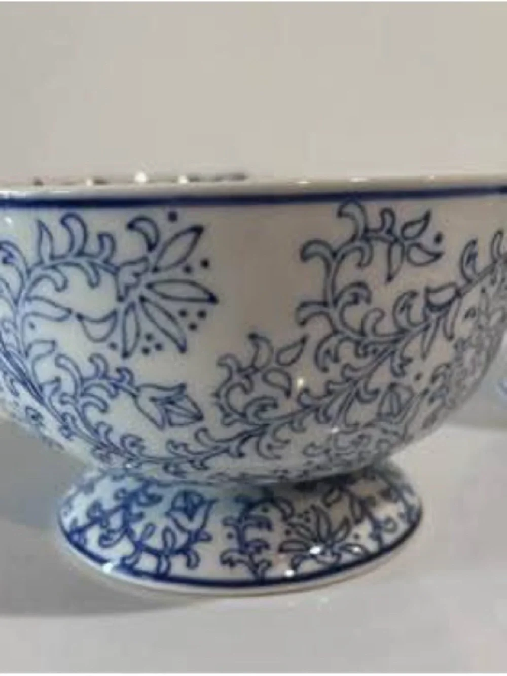Pottery Barn Indigo Pedestal Bowls Blue White Set of 2